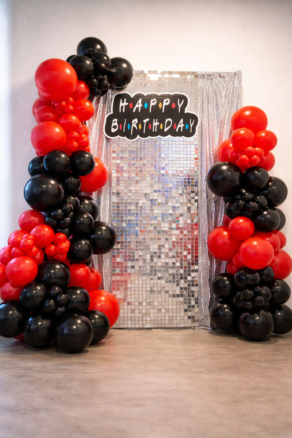 Shimmer Wall Rental with Custom Sign and  Balloon Garland (7ft-9ft)