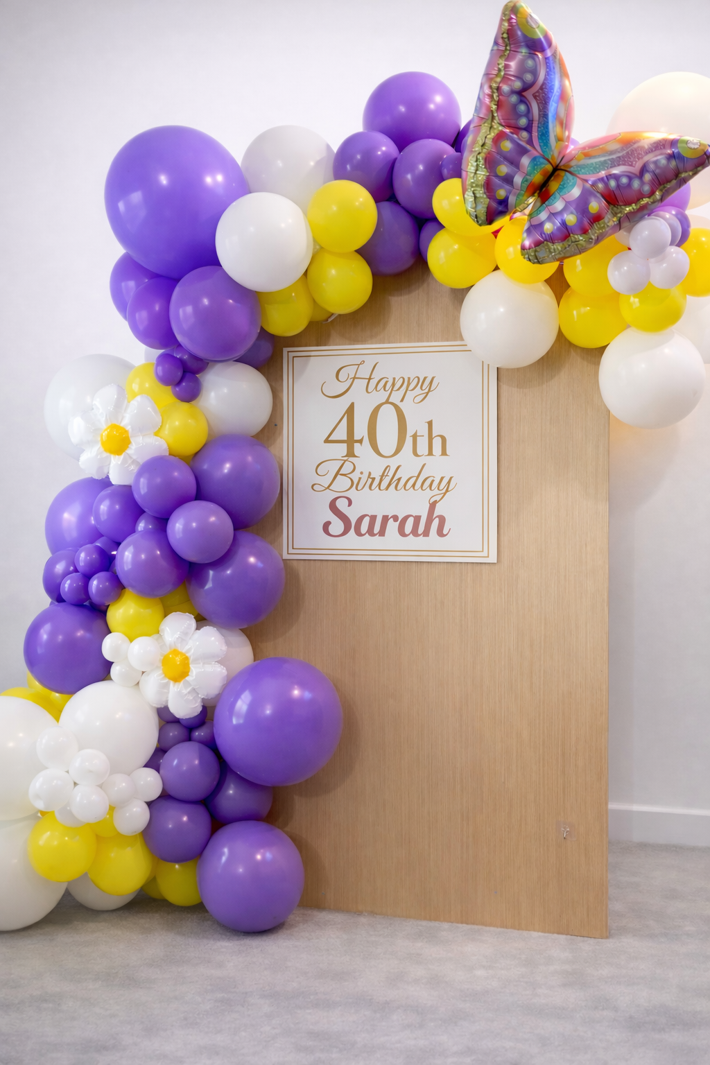 Wooden Wall Rental with Custom Sign Themed Balloon Garland (7ft-9ft)